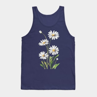 White Daisies Flowers Watercolor Painting Tank Top